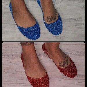 2 PAIR Unique Glitter Jelly Flats Red Royal Blue Size 8.5